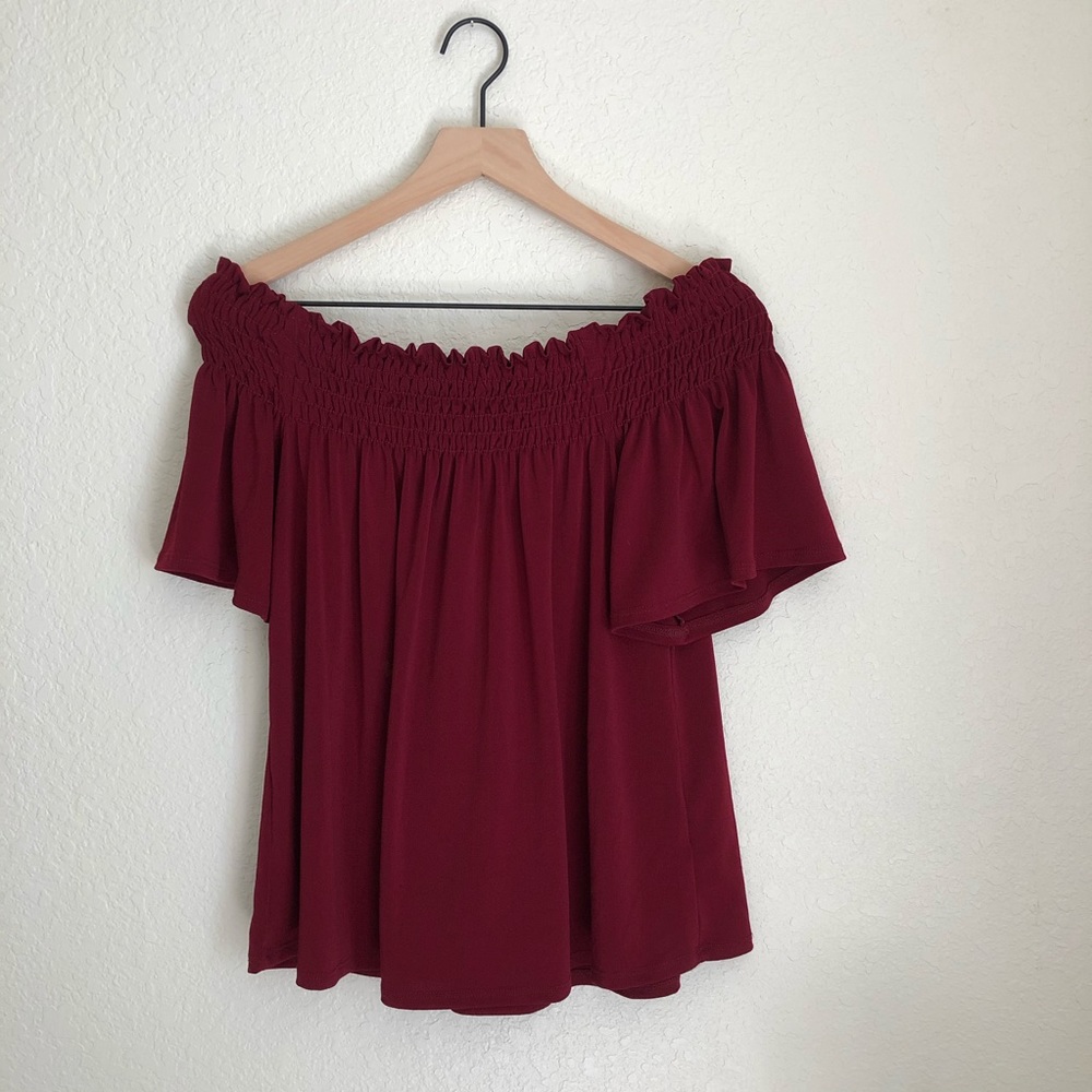 bp Off Shoulder Ruched Wine Top